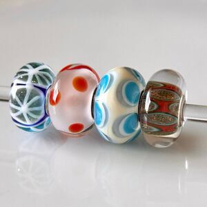 TROLLBEADS Lot of 4 Uniques | Blue Coral Pink & Glitter LAA 925S NEW Condition
